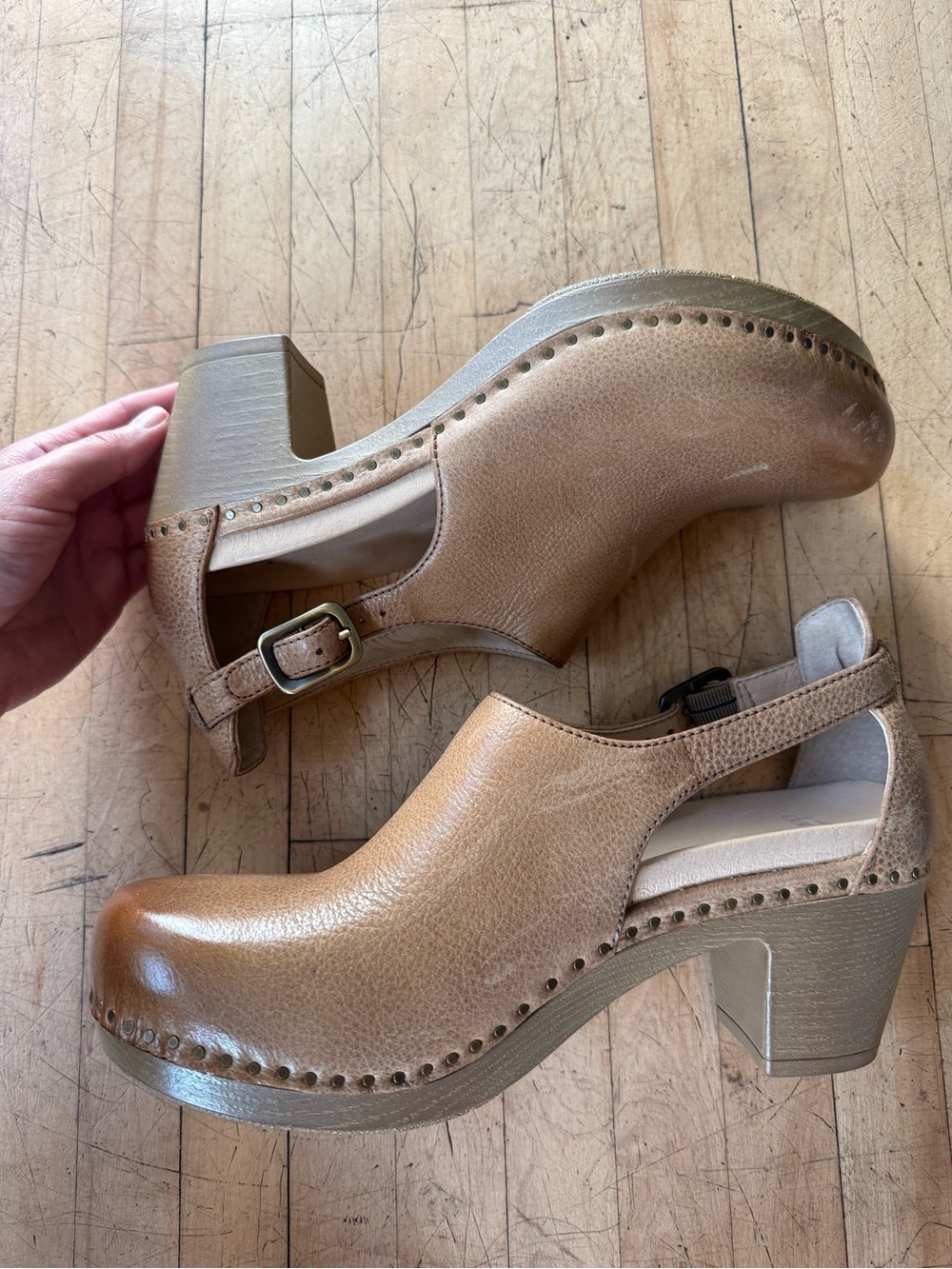 DANSKO Sassy Clog Sandal Tan Brown Leather Burnished Distressed Boho Platform 39 - Picture 4 of 13